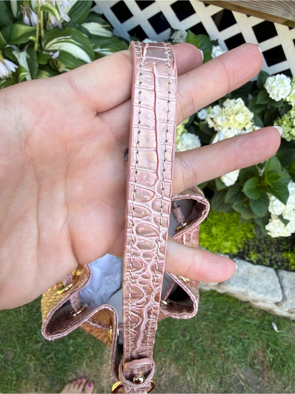Brahmin Melinda Croc Embossed Rose Gold Melbourne Bucket Shoulder Crossbody Bag - Picture 8 of 12